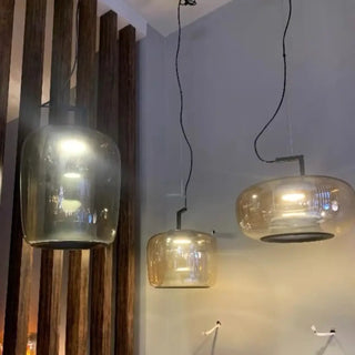 Modern black pendant lamp with smoked glass, chic ambient hanging ceiling light