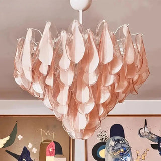 Pink glass pendant light, luxury decorative lamp with pink petal design