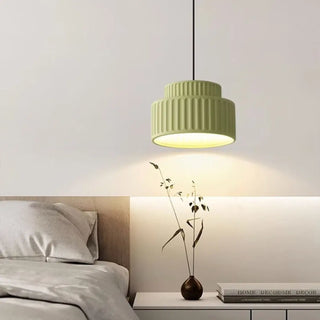 Green pleated lampshade pendant light, Scandinavian ceiling hanging fixture