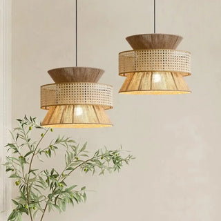 LURIE Double Natural Cane Bohemian Ceiling Light – view 1