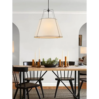 Elegant linen fabric shade pendant lamp, cozy living room hanging ceiling light