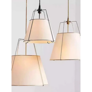 Elegant linen shade pendant ceiling lamp, cozy living room hanging light