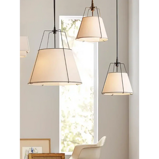 Cozy linen fabric pendant light, elegant shade hanging ceiling lamp for living room