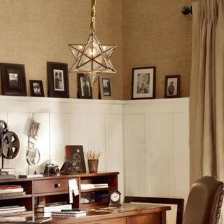 Gold glass bohemian star pendant light, chic warm ambient ceiling fixture