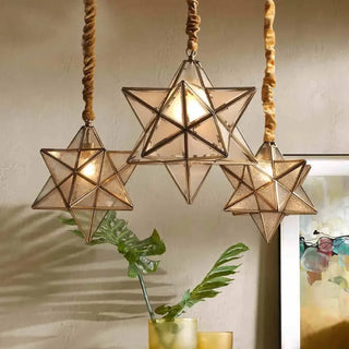Bohemian star pendant lamp, gold glass chic warm ambient hanging light