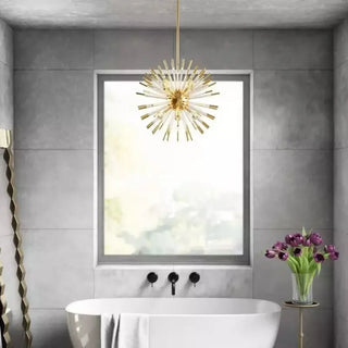 Art Deco pendant light, gold star glass shade, elegant home lighting
