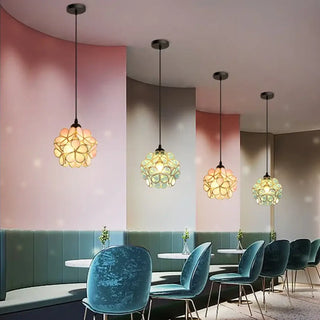Colored glass retro pendant with soft diffused glow — modern ceiling lamp
