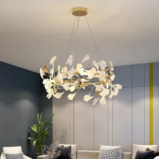 ORNA Floral Gilded Circular White Pendant – view 1