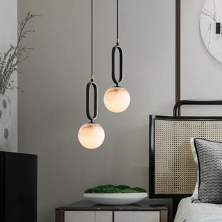 BELU White Marble Globe and Black Ring Ceiling Light – view 3