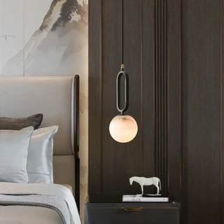 BELU White Marble Globe and Black Ring Ceiling Light – view 2