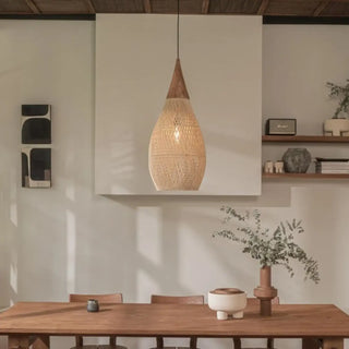 RANO Rattan Natural Wood Sculpted Drop Ceiling Light – view 1
