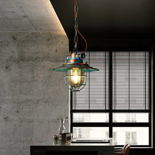 CAGEL Industrial Metal Cage Retro Blue Aged Ceiling Light – view 3