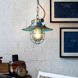 CAGEL Industrial Metal Cage Retro Blue Aged Ceiling Light – view 1