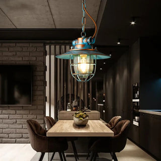CAGEL Industrial Metal Cage Retro Blue Aged Ceiling Light – view 2