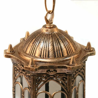 ORIENT Vintage Oriental Metal Pendant – Gilded Lantern Outdoor Exterior Light
