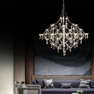 Modern suspension pendant lamp, chrome with sparkling crystal ceiling fixture
