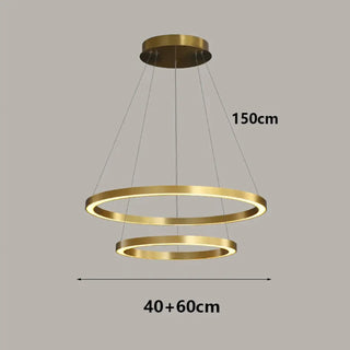 Contemporary pendant light, gold LED suspended rings elegant ceiling fixture