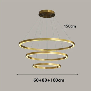 Gold LED suspended rings pendant light, contemporary elegant ceiling fixture