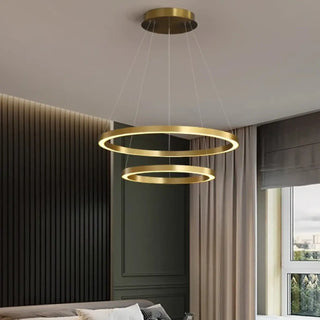 Elegant suspended rings pendant lamp, gold LED contemporary ceiling hanging light