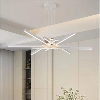 Minimalist cross pendant ceiling light in modern home, soft ambient LED illumination