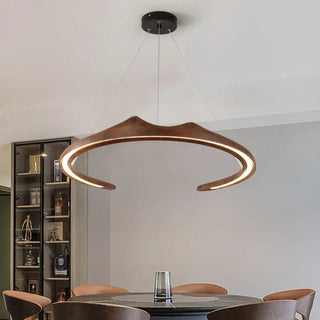 Modern sculptural wood pendant light with LED, unique elegant hanging ceiling lamp