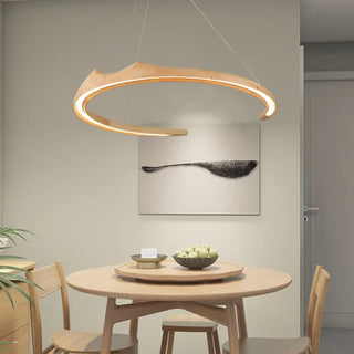 Sculptural LED wood pendant lamp, modern unique hanging ceiling light for living room