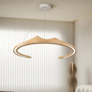 Designer sculptural wood pendant light, modern LED hanging ceiling lamp