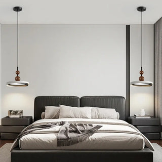 Round ring black wood pendant light, modern LED energy efficient ceiling fixture