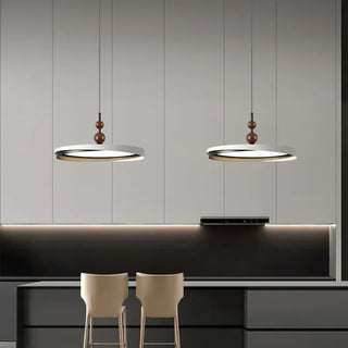 Black wood ring LED pendant lamp, modern energy efficient ceiling hanging light