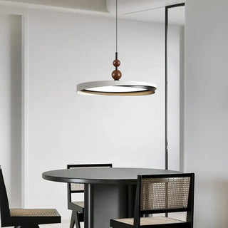 Modern black wood round ring pendant light, energy efficient LED ceiling fixture
