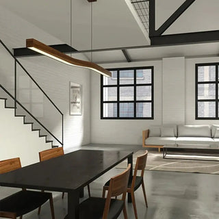 Natural wood pendant light, minimalist wavy LED decorative hanging ceiling lamp