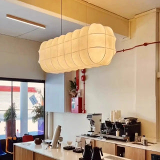 Modern white silk linear pendant light, elegant interior ceiling fixture