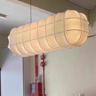 Elegant white linear silk pendant light, modern interior ceiling fixture