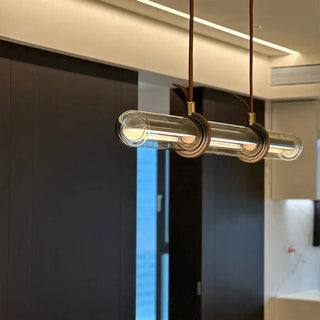 COPPER Long Leather and Glass Modern Ceiling Light – view 1