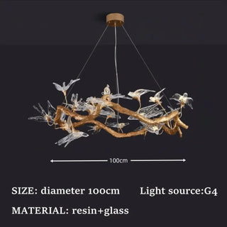 Elegant bird gold glass pendant light, artistic ceiling hanging fixture