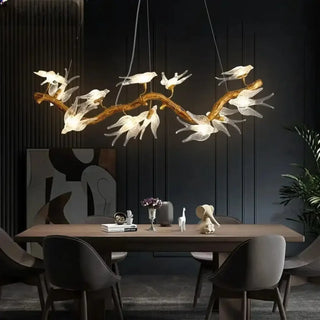 Artistic bird pendant light, gold glass elegant hanging ceiling fixture