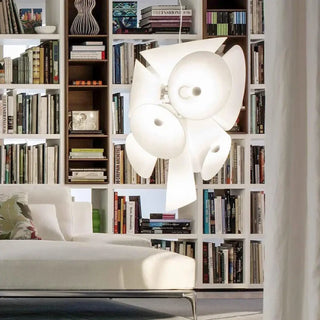 White glass flower pendant lamp, artistic soft ambient ceiling hanging light