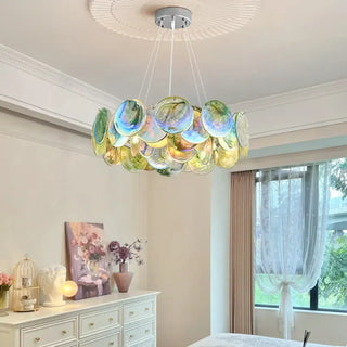 Multicolored glass pendant light, artistic vibrant living room ceiling fixture