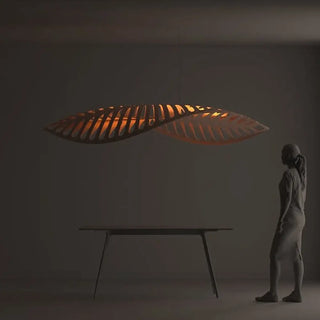 Futuristic bamboo pendant light, adjustable eco-friendly ceiling hanging fixture