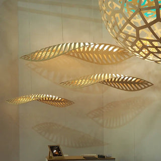 Contemporary eco-friendly bamboo pendant light, futuristic adjustable ceiling fixture