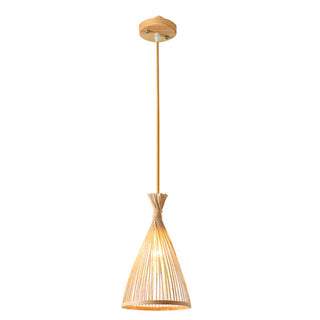 Bamboo Pendant Light – Indoor Conical Lamp With Adjustable Suspension & Warm Ambient Lighting