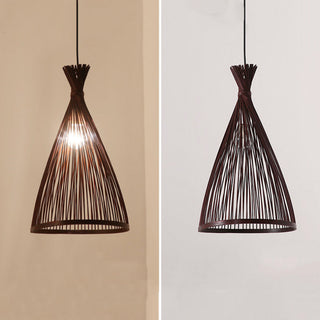 Bamboo Pendant Light – Indoor Conical Lamp With Adjustable Suspension & Warm Ambient Lighting