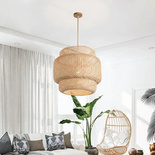 Bamboo rattan pendant light, handcrafted eco-friendly hanging ceiling lamp