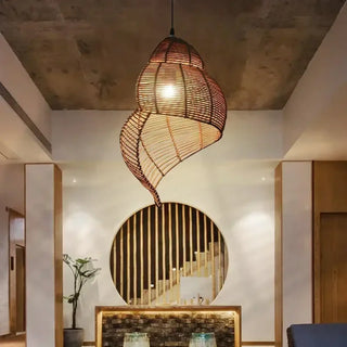 WHELK Bamboo and Rattan Whelk Shape Ceiling Light – view 1