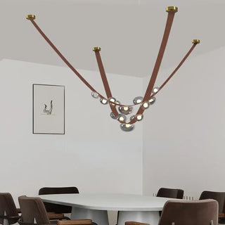 LEATHER Pendant Ceiling Light with Leather Straps and Decorative Balls – view 2