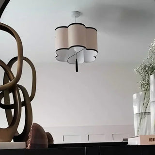 Beige pendant lamp, contemporary black base fabric shade ceiling fixture