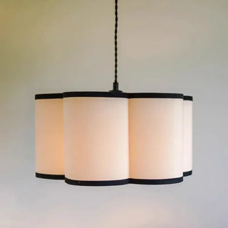 Contemporary black pendant lamp, beige fabric shade soft light for dining room