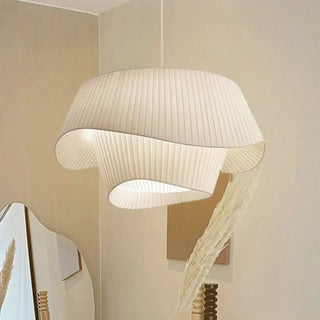 White Scandinavian LED pendant light close-up, modern energy efficient ceiling lamp