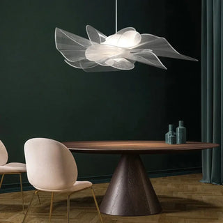 Nordic white designer hanging lamp, minimalist ceiling fixture with warm ambient lighting