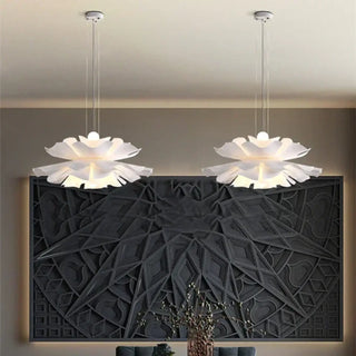 White floral pendant light, modern flower design living room ceiling fixture